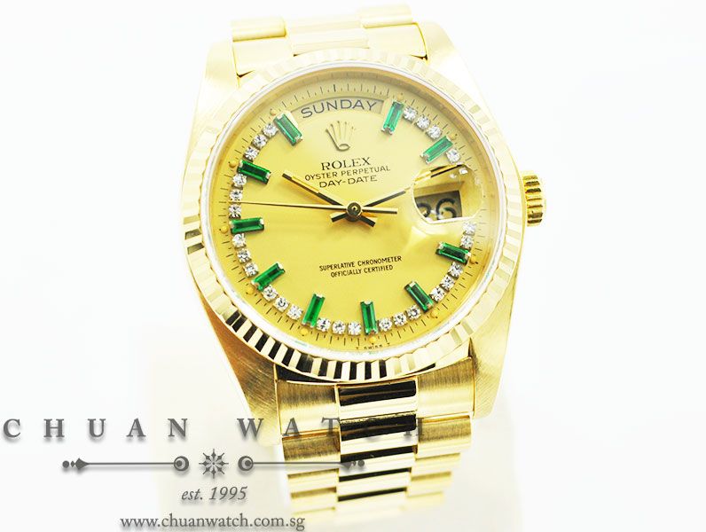 Rolex Day-Date President 36mm 18038 Champagne Emerald Diamonds - Discontinued - Image 3