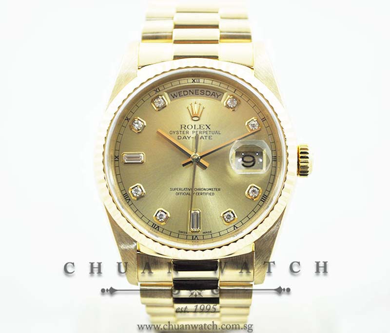 Rolex Day-Date President 36mm 18238 Champagne Sunburst Diamonds - Discontinued