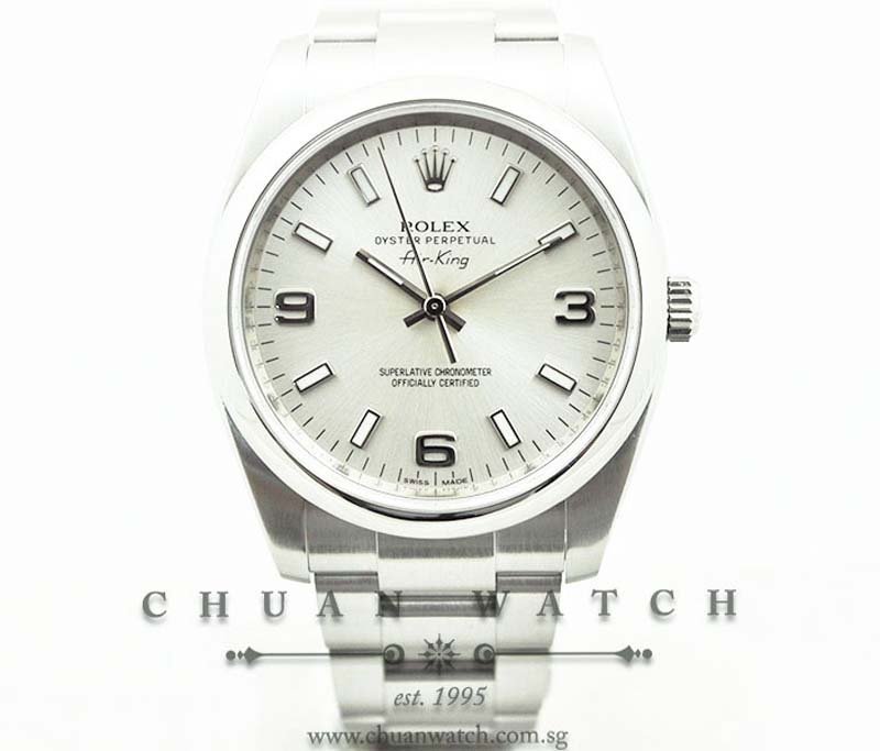 Rolex Gents Oyster Perpetual No-Date Air-King 34mm 114200 Silver Sunburst 3.6.9