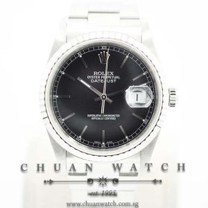 Rolex Gents DateJust 36mm 16220 Black Sunburst Baton - Discontinued