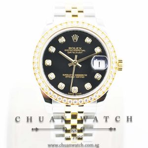 Rolex Boys DateJust 31mm 178383 Black Sunburst Diamonds