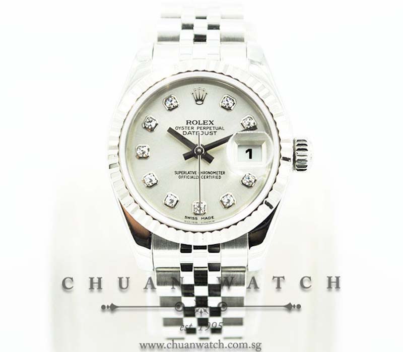 Rolex Ladies DateJust 26mm 179174 Silver Sunburst Diamonds
