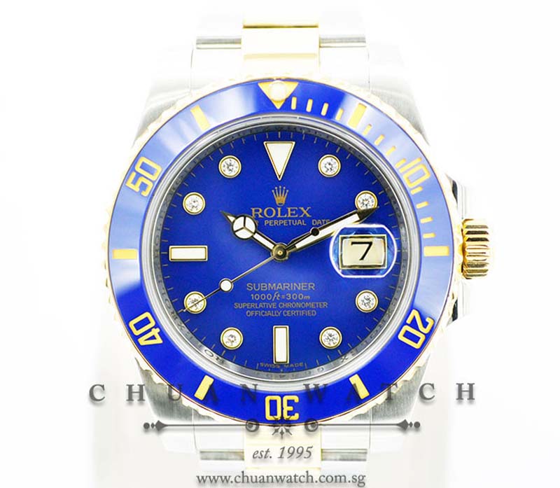 Rolex Submariner Two-Tone 116613LB Matte Blue Diamonds - Discontinued Dial
