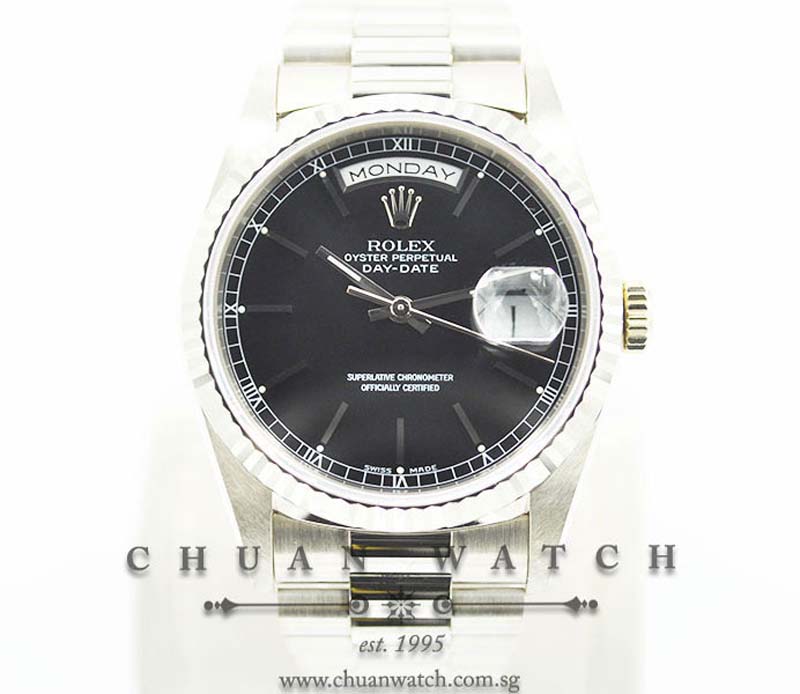 Rolex Day-Date President 36mm 18239 Black Sunburst Baton - Discontinued