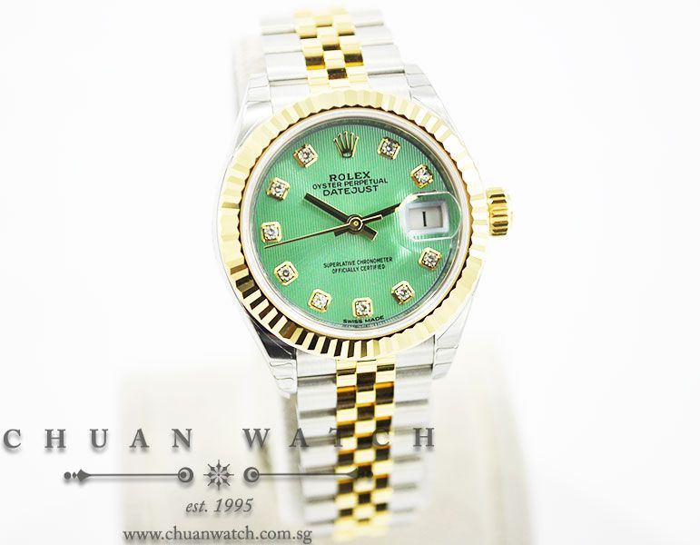 Rolex Lady-DateJust 28 279173 Mint Green Tapestry Diamonds - Image 3