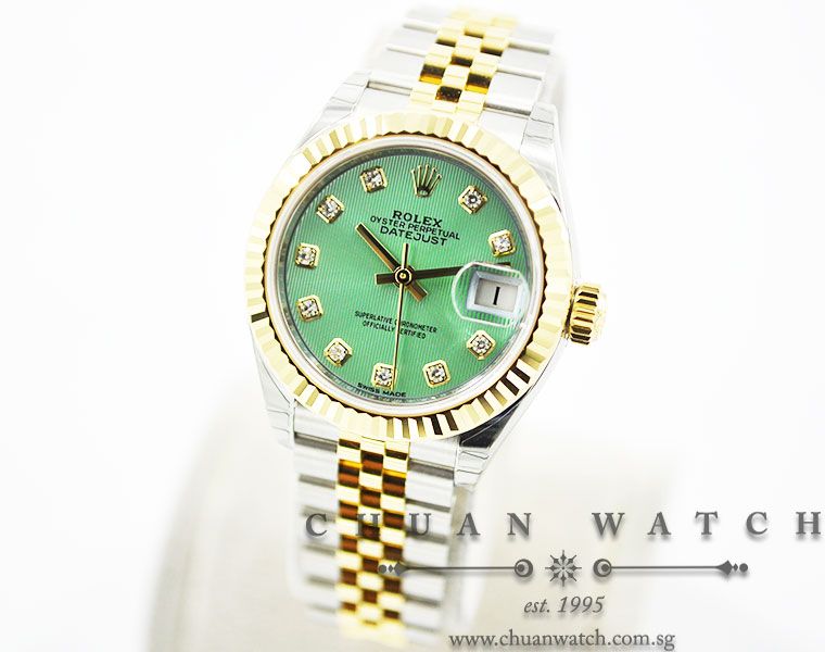 Rolex Lady-DateJust 28 279173 Mint Green Tapestry Diamonds - Image 2