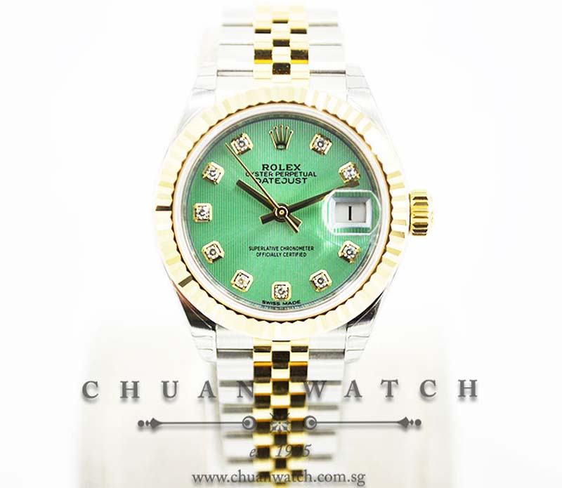 Rolex Lady-DateJust 28 279173 Mint Green Tapestry Diamonds