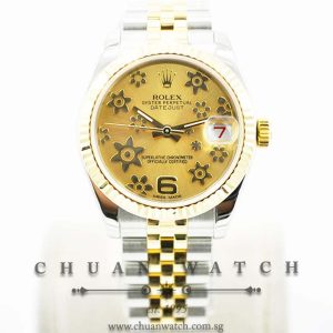 Rolex Boys DateJust 31mm 178273 Champagne Flowers Arabic 6