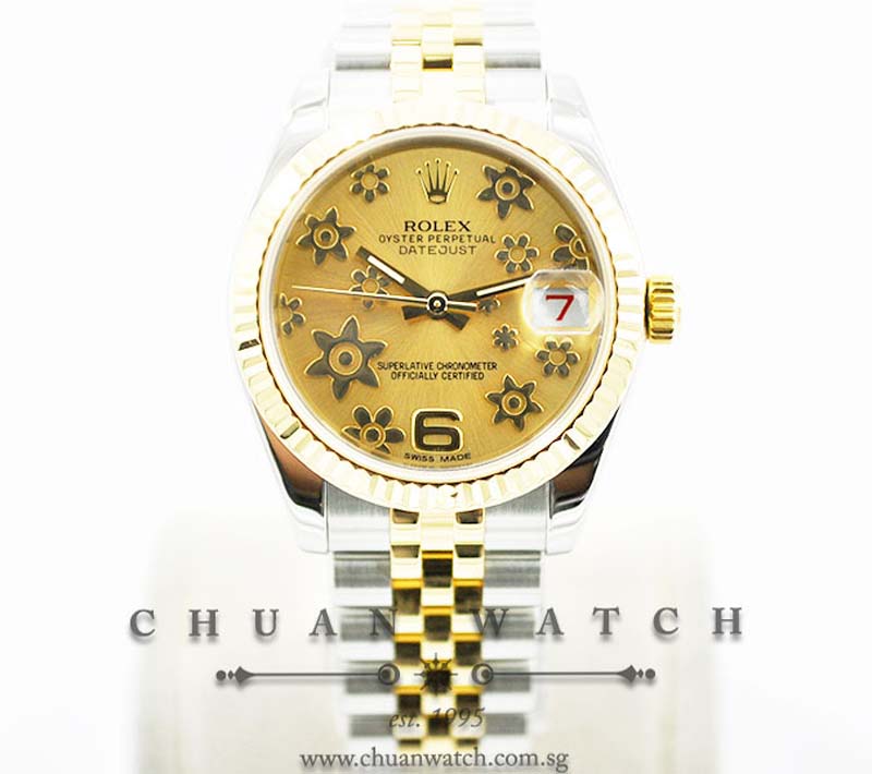 Rolex Boys DateJust 31mm 178273 Champagne Flowers Arabic 6