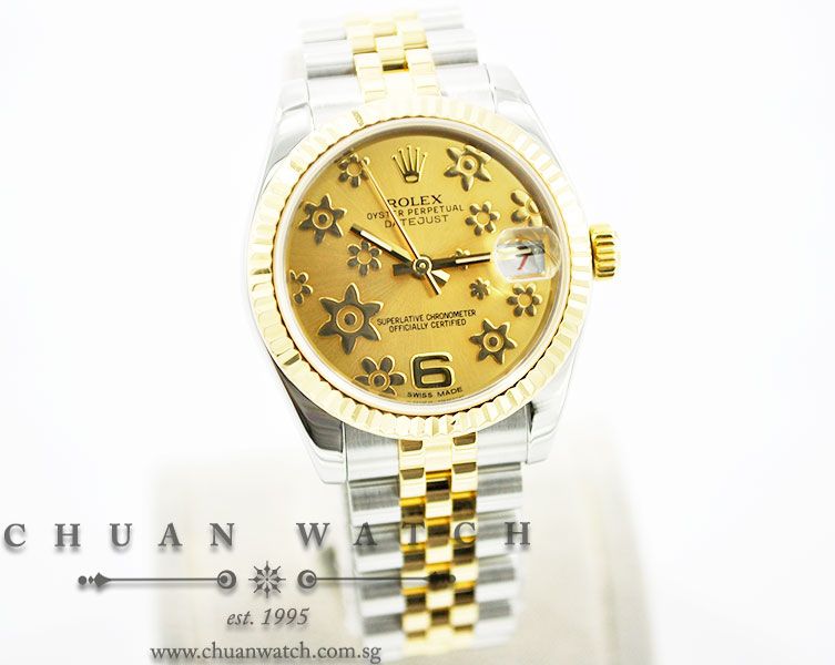 Rolex Boys DateJust 31mm 178273 Champagne Flowers Arabic 6 - Image 3