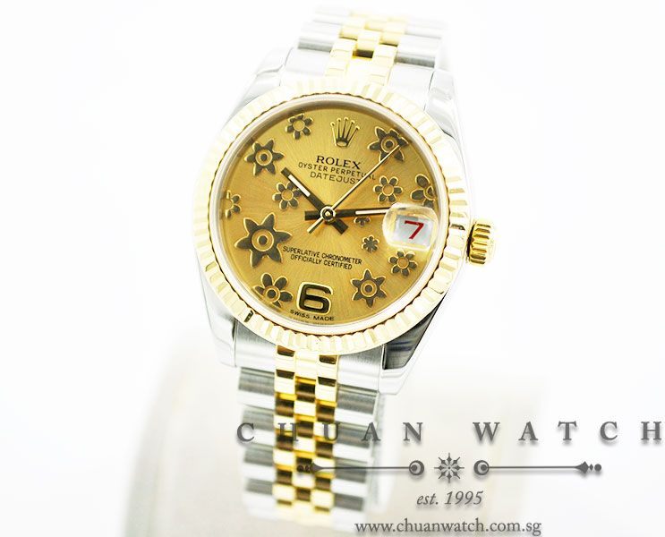 Rolex Boys DateJust 31mm 178273 Champagne Flowers Arabic 6 - Image 2