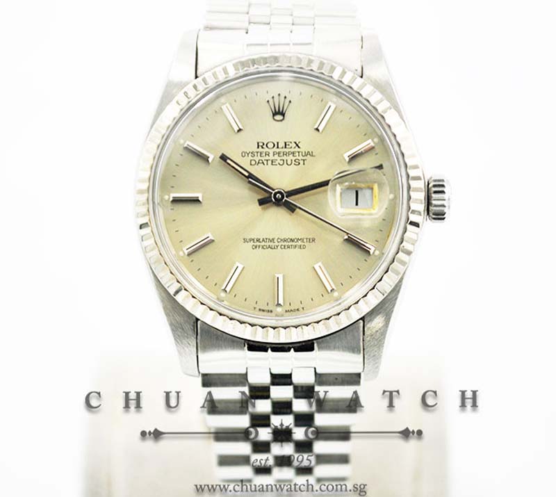 Rolex Vintage Gents DateJust 36mm 16014 Silver Sunburst Baton - Discontinued