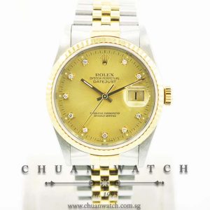 Rolex Gents DateJust 36mm 16233 Champagne Sunburst Diamonds - Discontinued