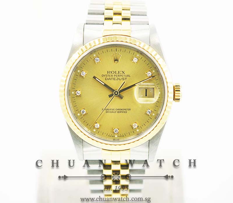 Rolex Gents DateJust 36mm 16233 Champagne Sunburst Diamonds - Discontinued