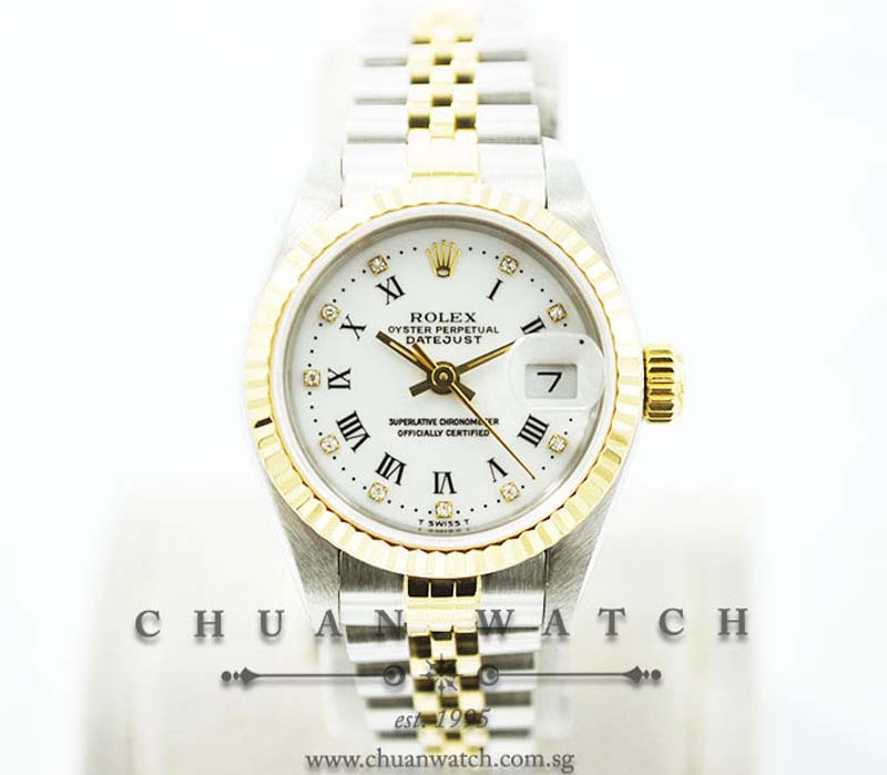 Rolex Ladies DateJust 26mm 69173 White Painted Roman Diamonds - Discontinued