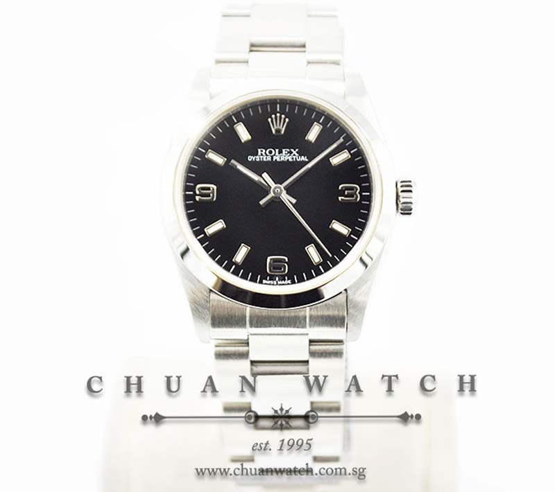 Rolex Boys Oyster Perpetual No-Date 31mm 77080 Black Arabic 3.6.9 - Discontinued