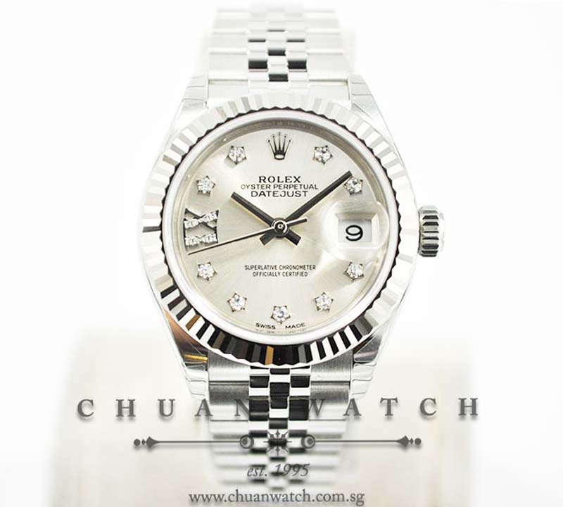 Rolex Lady-DateJust 28 279174 Silver Sunburst IX Diamonds