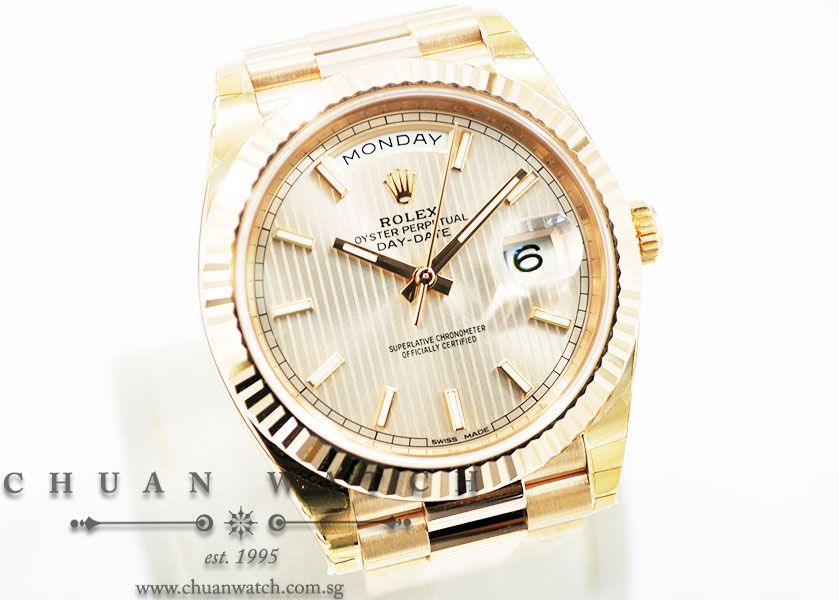 Rolex Day-Date 40 President Rose Gold 228235 Sundust Tapestry - Image 3
