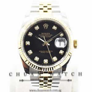 Rolex Gents DateJust 36mm 116233 Black Sunburst Diamonds