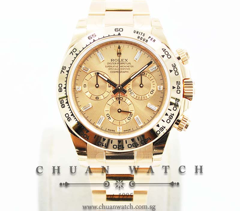 Rolex Cosmograph Daytona Everose 116505 Pink Sunburst Baguette Diamonds
