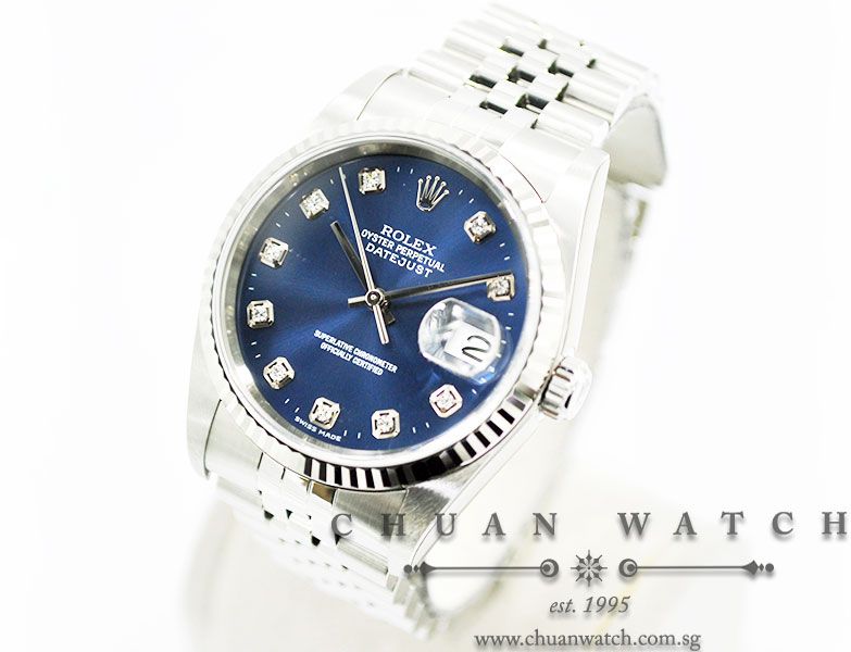 Rolex Gents DateJust 36mm 16234 Blue Sunburst Diamonds - Discontinued - Image 2