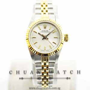 Rolex Ladies Oyster Perpetual No-Date 26mm 67193 Silver Sunburst Index - Discontinued