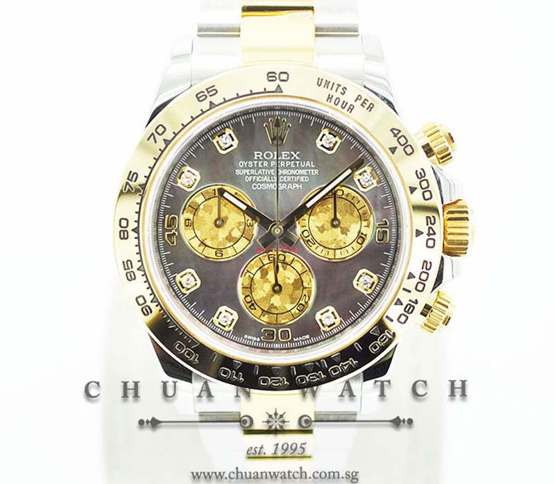 Rolex Cosmograph Daytona Two-Tone 116503 Black MOP Gold Crystal Diamonds