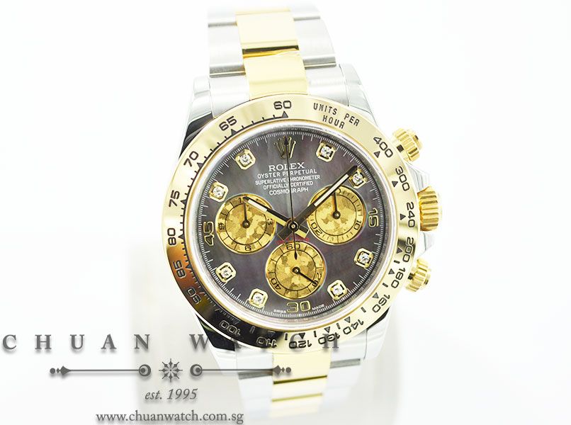 Rolex Cosmograph Daytona Two-Tone 116503 Black MOP Gold Crystal Diamonds - Image 3