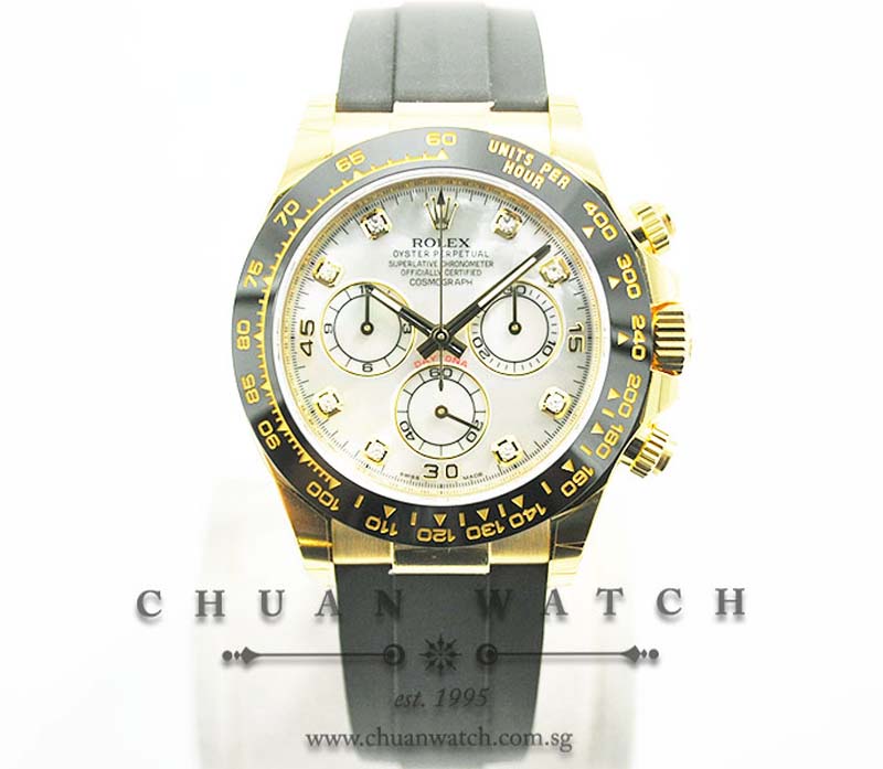 Rolex Cosmograph Daytona Yellow Gold Oysterflex 116518LN White MOP Diamonds