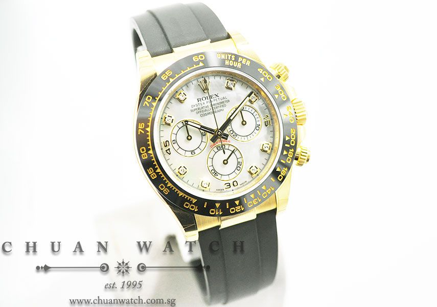Rolex Cosmograph Daytona Yellow Gold Oysterflex 116518LN White MOP Diamonds - Image 3