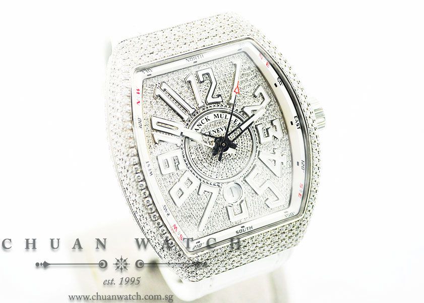 Franck Muller Vanguard Steel Custom Pave-Set Diamonds V 45 SC DT AC BC White Arabic - Image 3