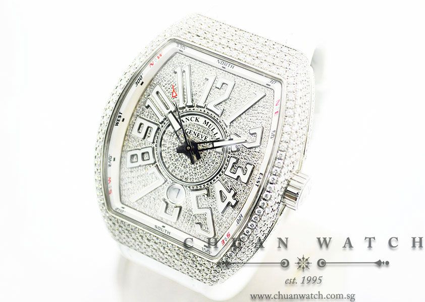 Franck Muller Vanguard Steel Custom Pave-Set Diamonds V 45 SC DT AC BC White Arabic - Image 2