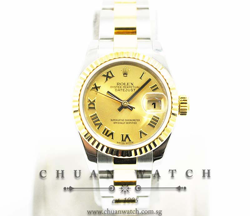 Rolex Ladies DateJust 26mm 179173 Champagne Sunburst Roman - Discontinued