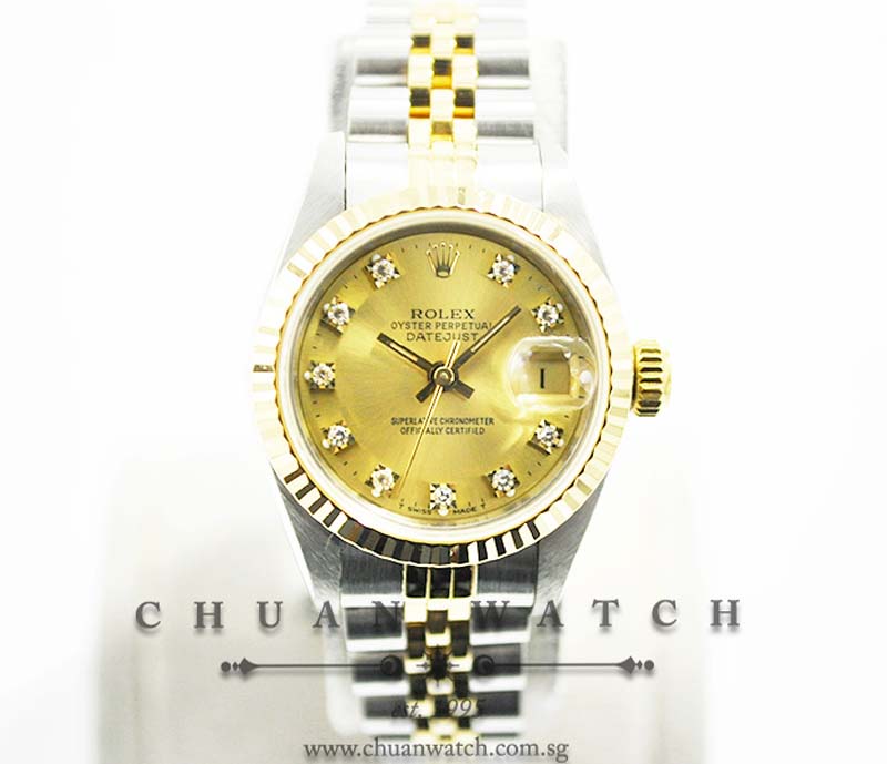 Rolex Ladies DateJust 26mm 69173 Champagne Sunburst Diamonds - Discontinued