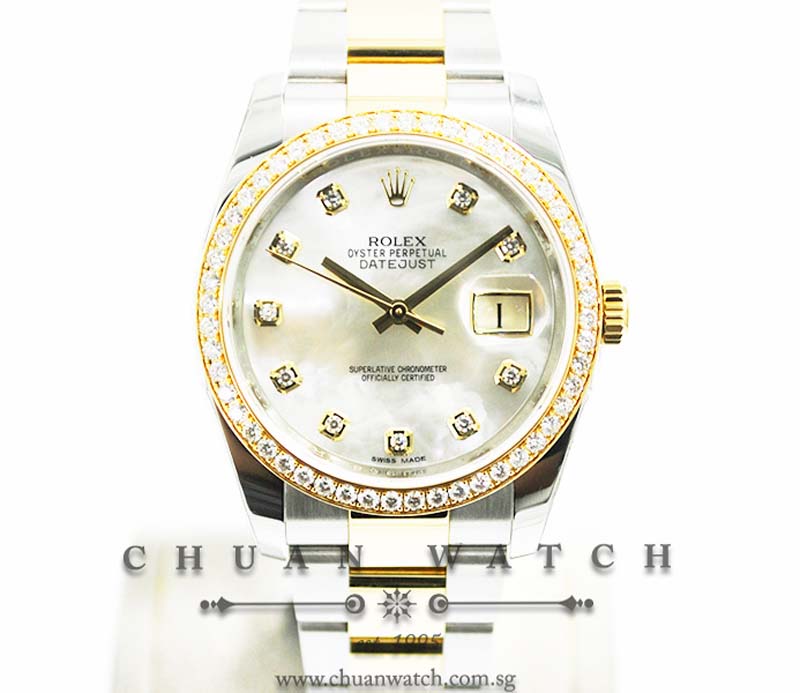Rolex Gents DateJust Two-Tone 36mm 116243 White MOP Diamonds