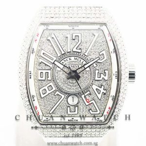 Franck Muller Vanguard Steel Custom Pave-Set Diamonds V 45 SC DT AC BC White Arabic