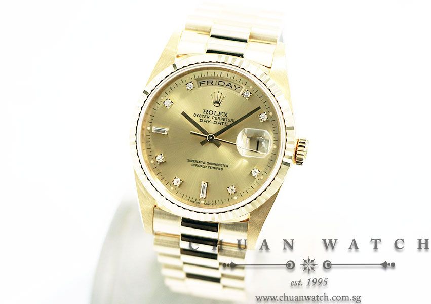 Rolex Day-Date President Yellow Gold 36mm 18238 Champagne Sunburst Diamonds - Discontinued - Image 2