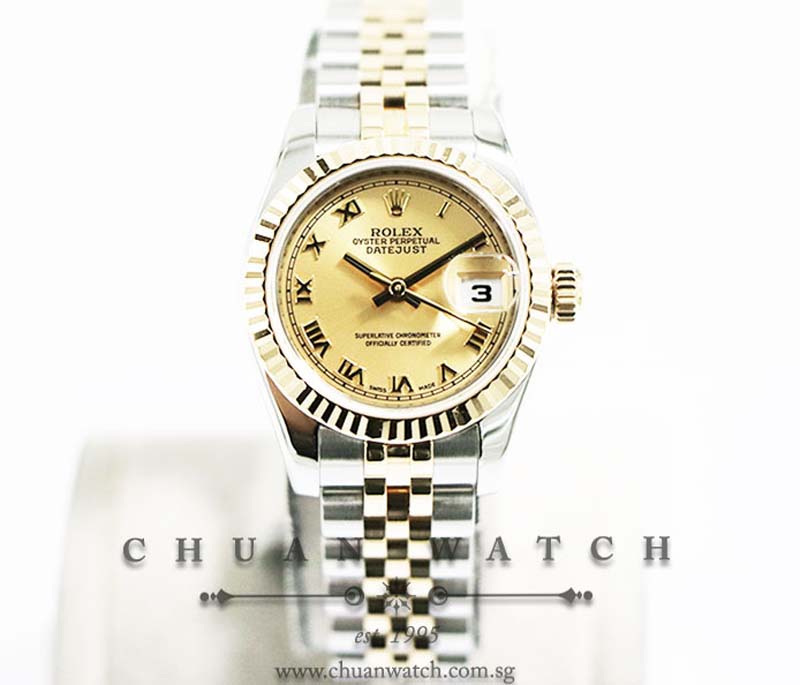 Rolex Ladies DateJust Two-Tone 26mm 179173 Champagne Sunburst Roman - Discontinued