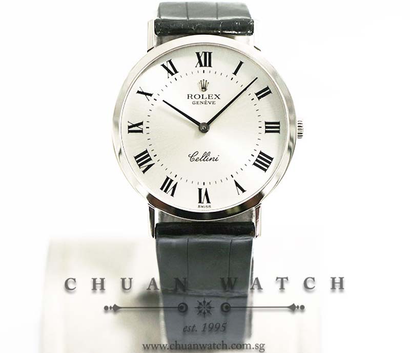 Rolex Vintage Ladies Cellini White Gold 32mm 4112/9 Silver Painted Roman - Discontinued
