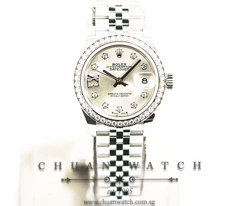 Rolex Lady-DateJust 28mm 279384RBR Silver IX Diamonds