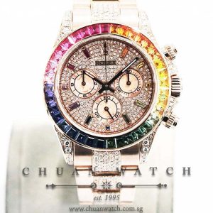 Rolex Cosmograph Daytona Everose Custom-Set Rainbow 116505 Paved Diamonds