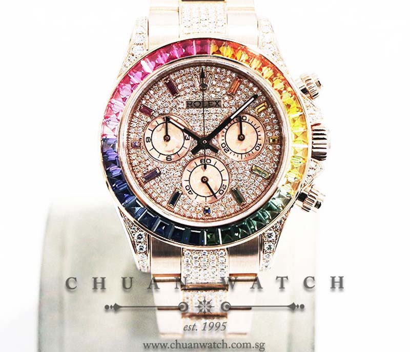 Rolex Cosmograph Daytona Everose Custom-Set Rainbow 116505 Paved Diamonds