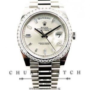 Rolex Day-Date 40 President White Gold 228349RBR Silver Diamonds