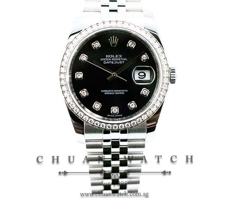Rolex Gents DateJust 36mm 116244 Black Diamonds - Discontinued