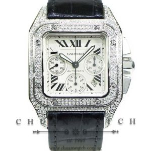 Cartier Santos 100 XL Chronograph Custom-Set Paved Diamonds W20090X8 - Discontinued