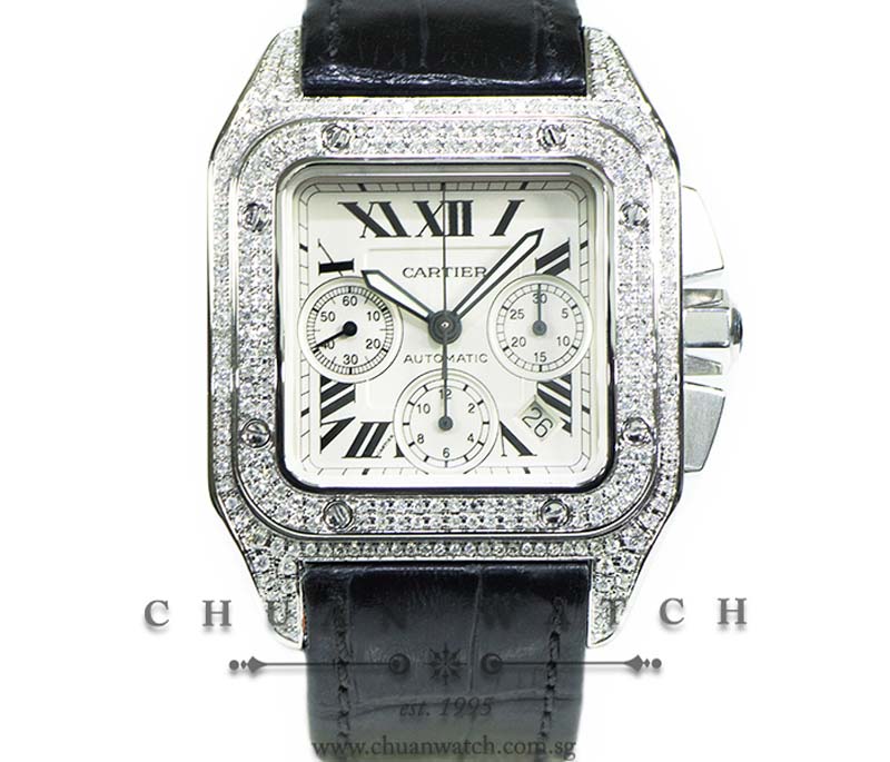 Cartier Santos 100 XL Chronograph Custom-Set Paved Diamonds W20090X8 - Discontinued