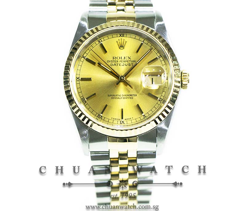 Rolex Gents DateJust Two-Tone 36mm 16233 Champagne Index - Discontinued