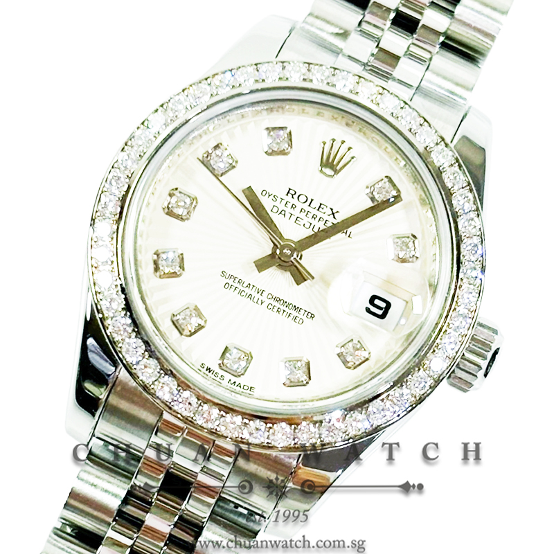 Rolex Ladies' DateJust 26mm 179384 Ivory Sunbeam Diamonds - Discontinued
