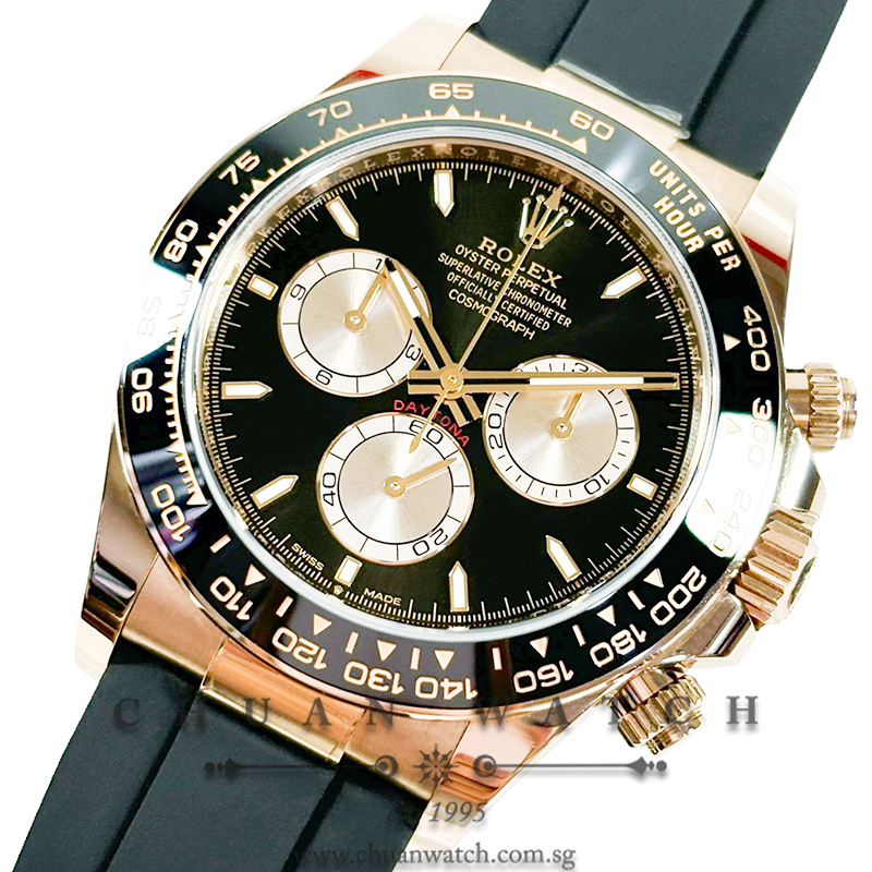 【海外販促品】ROLEX OYSTER COSMOGRAPH 掛時計 Rolex Cosmograph Daytona Everose Oysterflex 126515LN Black-Sundust