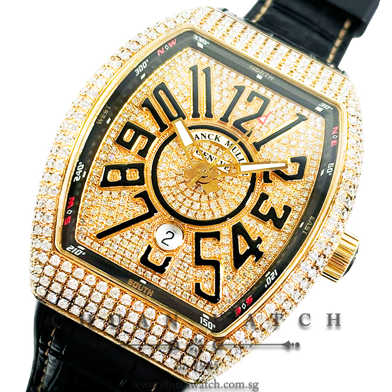 Franck Muller Vanguard Rose Gold Black Custom-Set Paved Diamonds V 45 SC DT 5N NR
